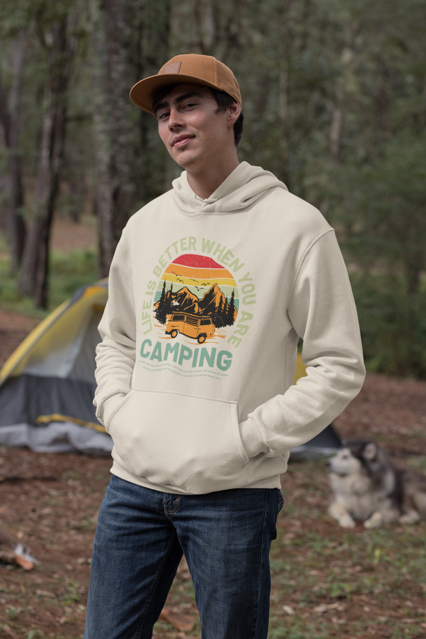CAMPING Premium Hoodie - Mit Taschendruck